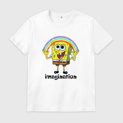 Футболка хлопковая мужская Губка боб воображение мем, цвет: белый