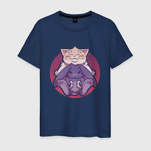 Мужская футболка Новогодние друзья: кот и кролик / Тёмно-синий – фото 1