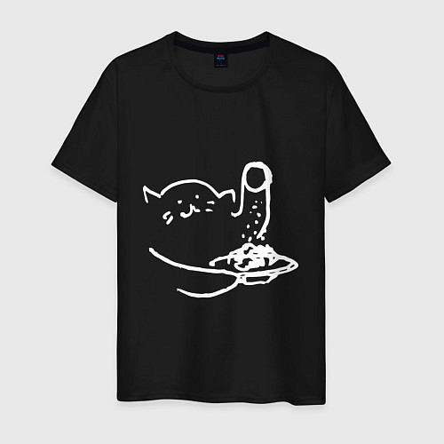 Мужская футболка Котик солит макароны / Черный – фото 1