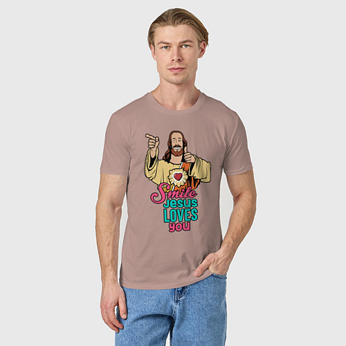 Мужская футболка Jesus Christ love u / Пыльно-розовый – фото 3