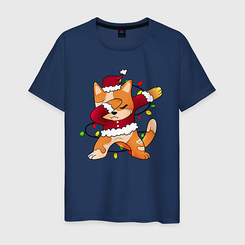 Мужская футболка Котик в костюме Санты / Тёмно-синий – фото 1