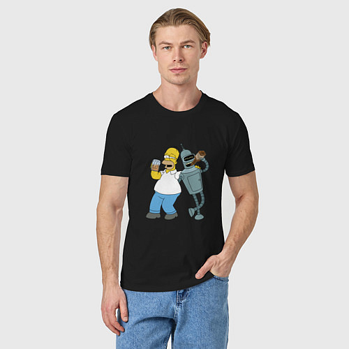 Мужская футболка Drunk Homer and Bender / Черный – фото 3