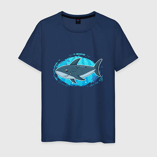 Мужская футболка Мультяшная акула под водой / Тёмно-синий – фото 1