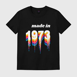 Футболка хлопковая мужская Made in 1973 liquid art, цвет: черный
