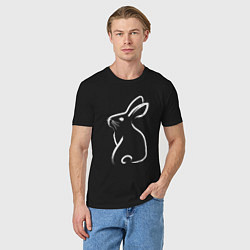 Футболка хлопковая мужская Кролик нарисованный японской кистью, цвет: черный — фото 2