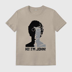 Футболка хлопковая мужская Джон Леннон - портрет, цвет: миндальный
