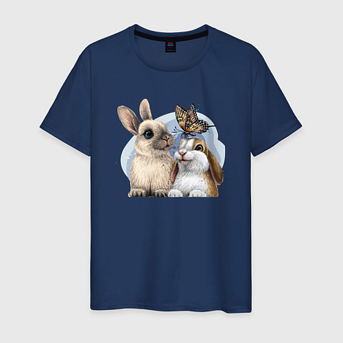 Мужская футболка Влюбленные кролики / Тёмно-синий – фото 1