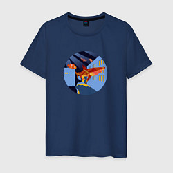 Футболка хлопковая мужская Летающие акулы в городе, цвет: тёмно-синий