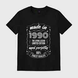 Футболка хлопковая мужская Made in 1990 retro old school, цвет: черный