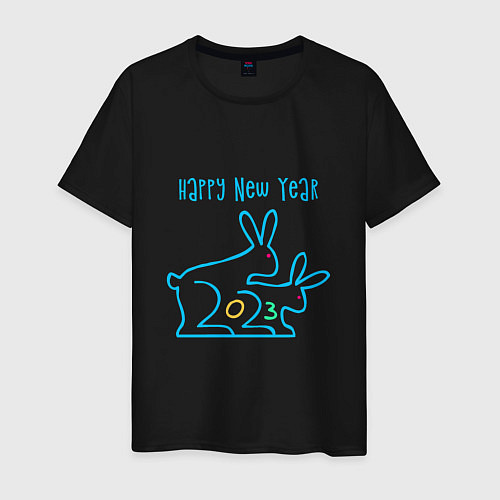 Мужская футболка Кролики - 2023 символ года / Черный – фото 1