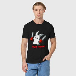 Футболка хлопковая мужская Rabbit run away, цвет: черный — фото 2