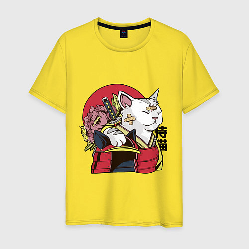 Мужская футболка Кот самурая / Желтый – фото 1