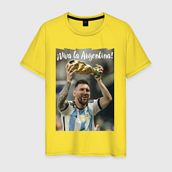 Футболка хлопковая мужская Lionel Messi - world champion - Argentina, цвет: желтый