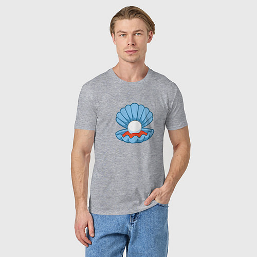 Мужская футболка Мультяшная голубая ракушка с жемчужиной / Меланж – фото 3