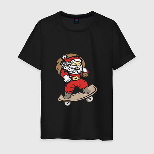 Мужская футболка Санта на скейте с подарками / Черный – фото 1