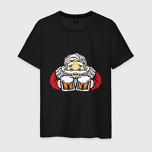 Мужская футболка Санта с пивасиком / Черный – фото 1
