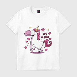 Футболка хлопковая мужская Girl unicorn, цвет: белый