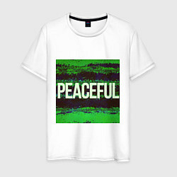 Футболка хлопковая мужская Peaceful на зеленом фоне, цвет: белый