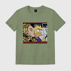 Футболка хлопковая мужская Гомер Симпсон везёт кульную чувиху - pop art, цвет: авокадо