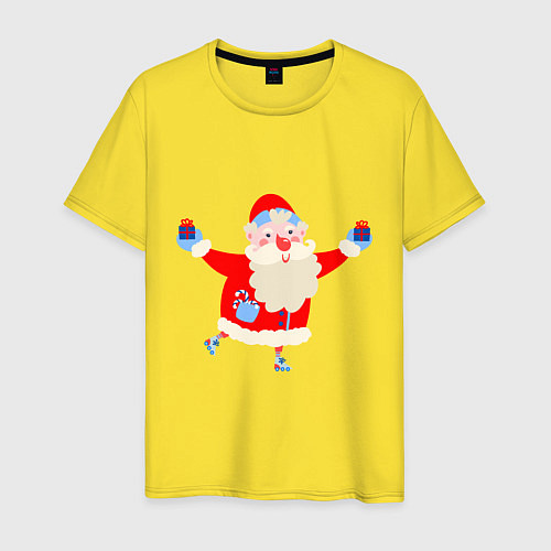 Мужская футболка Дед Мороз на роликах / Желтый – фото 1