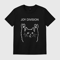 Футболка хлопковая мужская Joy Division рок кот, цвет: черный