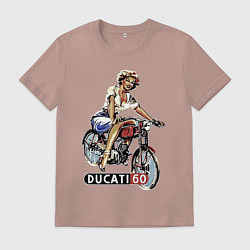 Футболка хлопковая мужская Красивая девушка на мотоцикле Ducati - retro, цвет: пыльно-розовый
