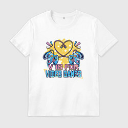 Футболка хлопковая мужская V is for video games, цвет: белый