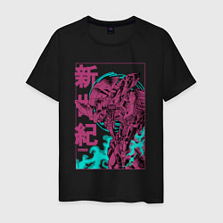 Футболка хлопковая мужская Евангелион eva-01 neon genesis, цвет: черный