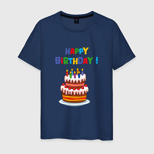 Мужская футболка Торт со свечами с днём рождения / Тёмно-синий – фото 1