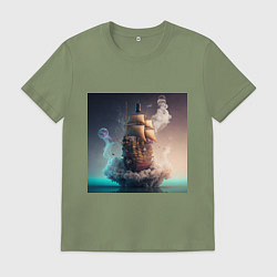 Футболка хлопковая мужская Путешествие во времени, цвет: авокадо