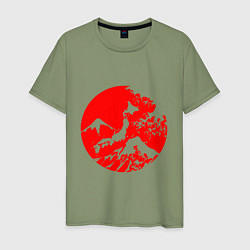 Футболка хлопковая мужская Флаг Японии - красное солнце, цвет: авокадо
