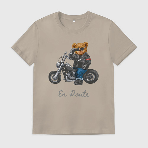 Мужская футболка Крутой мотоциклист медведь / Миндальный – фото 1