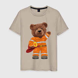 Футболка хлопковая мужская Пожарный медведь, цвет: миндальный