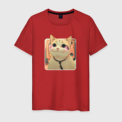 Футболка хлопковая мужская Cat smiling meme art, цвет: красный