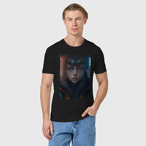 Мужская футболка Девочка в стиле киберпанк / Черный – фото 3