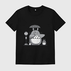 Футболка хлопковая мужская Тоторо с зонтиком, цвет: черный
