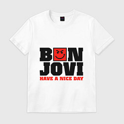 Футболка хлопковая мужская Bon Jovi band, цвет: белый