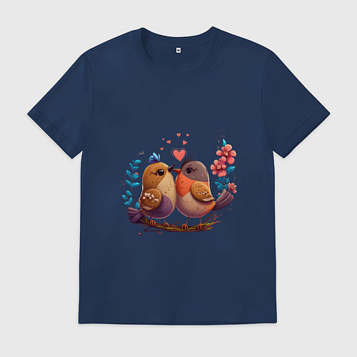 Мужская футболка Влюбленные птички арт / Тёмно-синий – фото 1