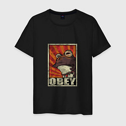 Футболка хлопковая мужская Obey frog, цвет: черный