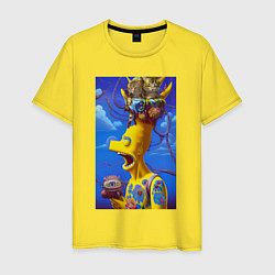 Футболка хлопковая мужская Барт Симпсон и коты - нейросеть - art, цвет: желтый