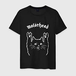 Футболка хлопковая мужская Motorhead рок кот, цвет: черный
