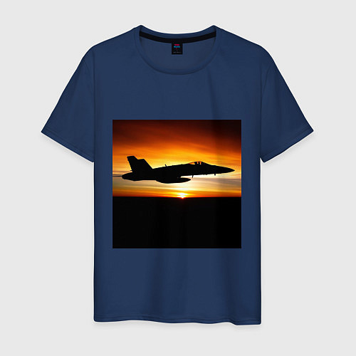 Мужская футболка Самолёт на закате / Тёмно-синий – фото 1