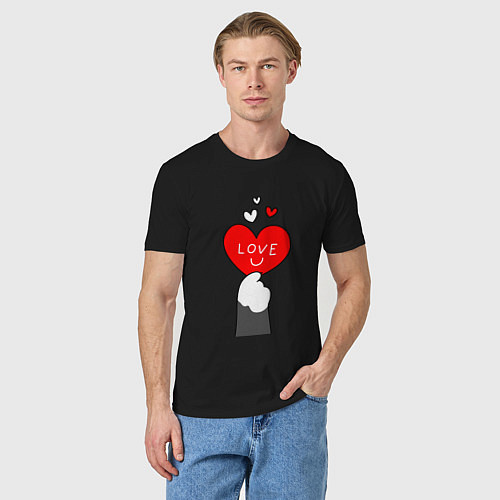 Мужская футболка Лапка котика с валентинкой / Черный – фото 3