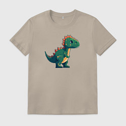 Футболка хлопковая мужская Динозаврик пиксельный, цвет: миндальный