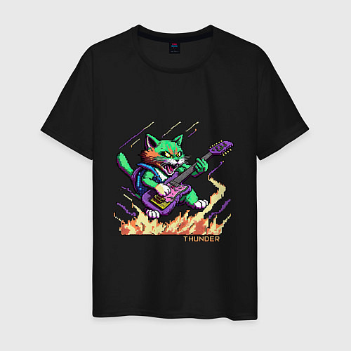 Мужская футболка Пиксельный кот гитарист / Черный – фото 1