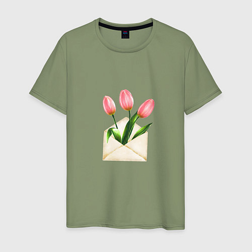 Мужская футболка Тюльпаны в конверте / Авокадо – фото 1
