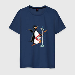 Футболка хлопковая мужская Пингвин- гитарист, цвет: тёмно-синий