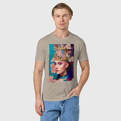 Футболка хлопковая мужская Сладкая женщина со шляпкой тортом - нейросеть, цвет: миндальный — фото 2