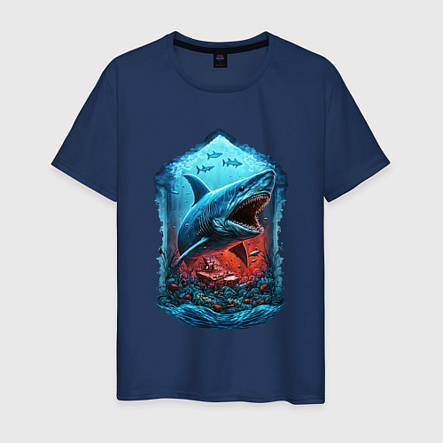 Мужская футболка Огромная акула Мегалодон / Тёмно-синий – фото 1