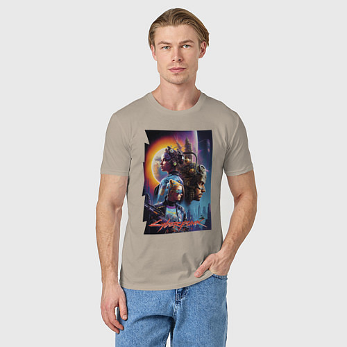 Мужская футболка Cyberpunk 2077 - characters - neural network / Миндальный – фото 3